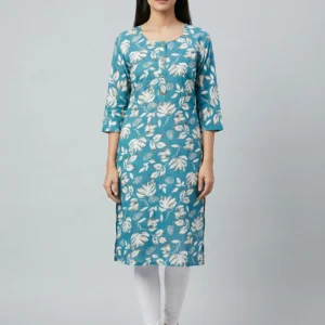 teal blue with crisp ivory white floral kurta✨