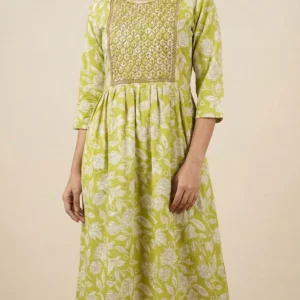 lime green floral anarkali kurta