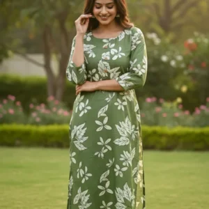 deep olive green floral kurta