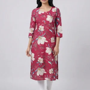 berry red floral straight kurta