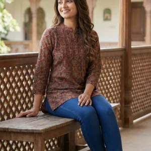 deep earthy rust kalamkari short kurti 🍂